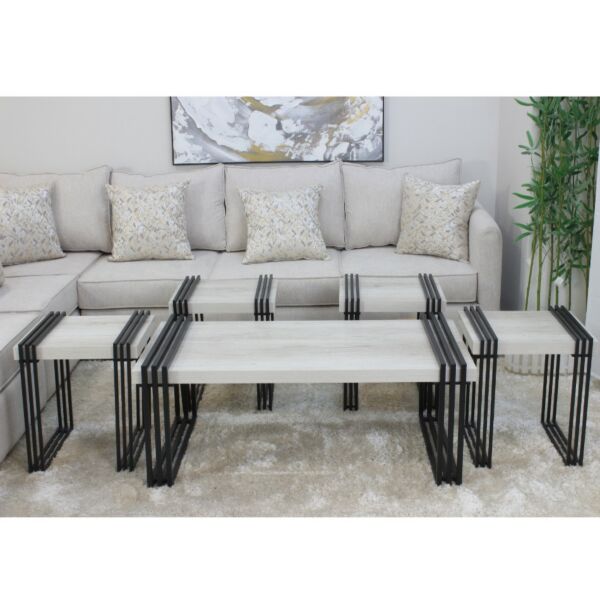 طقم طاولات لورا 5 قطع - اسود وابيض