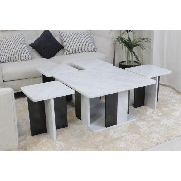 طقم طاولات 5 قطع اليا - ابيض واسود