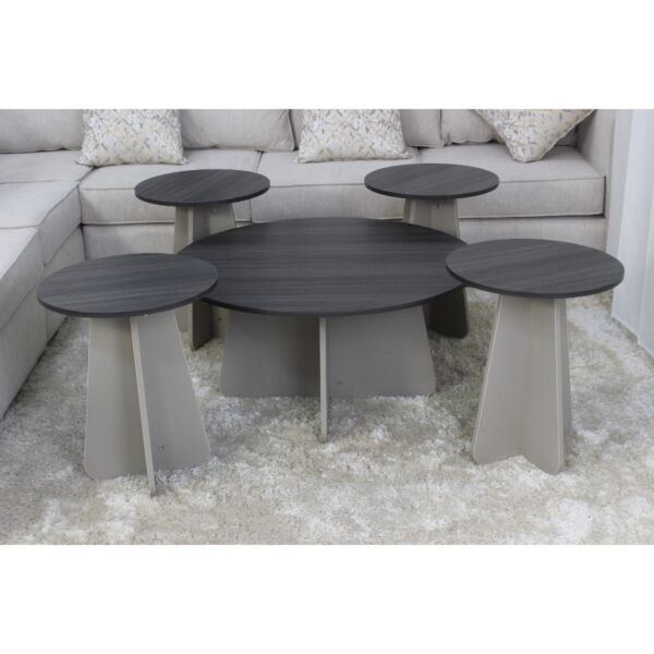 طقم طاولات 5 قطع امير - رمادي واسود