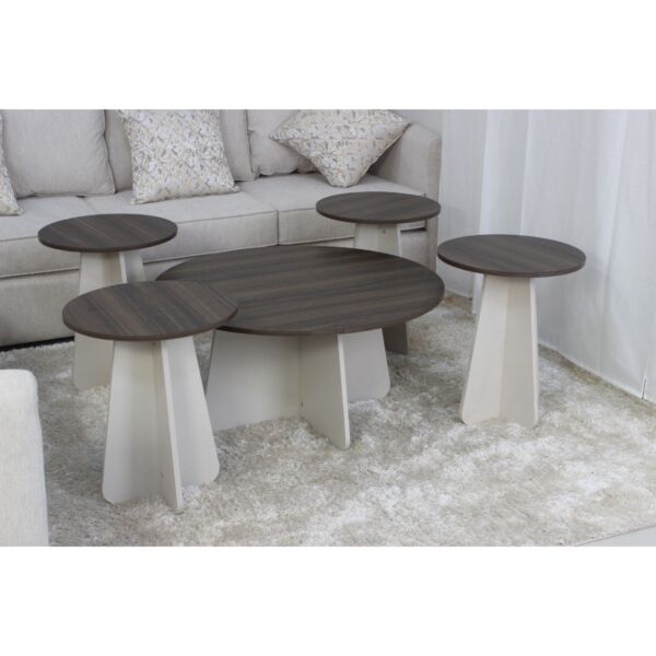 طقم طاولات 5 قطع امير - بني غامق وبيج