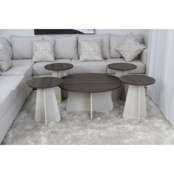 طقم طاولات 5 قطع امير - بني غامق وبيج