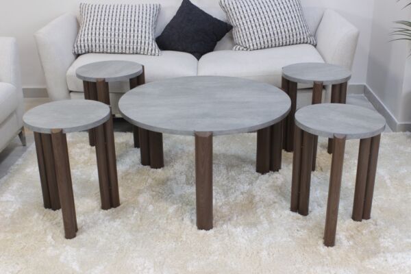 طقم طاولة قهوة 5 قطع ميلانو - رمادي وبني