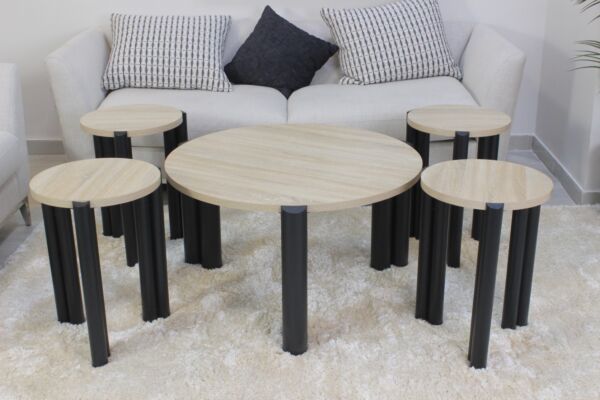 طقم طاولة قهوة 5 قطع ميلانو - بيج واسود