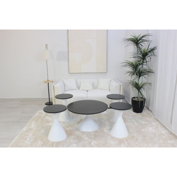 طقم طاولات 5 قطع ساكور - اسود وابيض