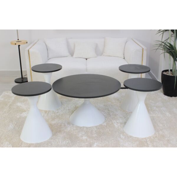 طقم طاولات 5 قطع ساكور - اسود وابيض