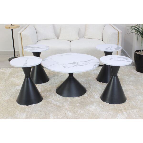 طقم طاولات 5 قطع ساكور - ابيض واسود