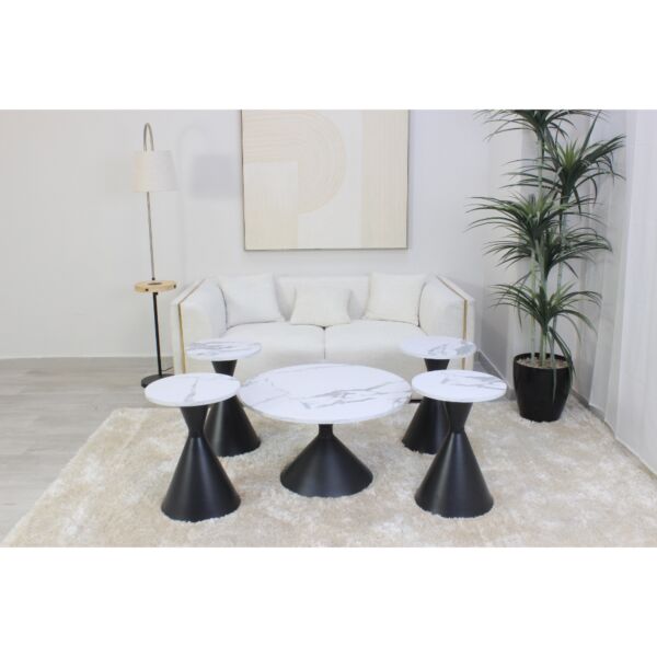طقم طاولات 5 قطع ساكور - ابيض واسود