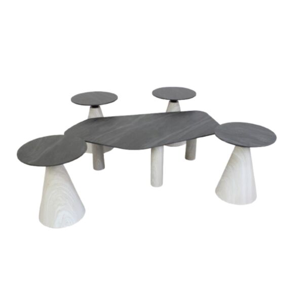 طقم طاولة قهوة سما 5 قطع - اسود وبيج