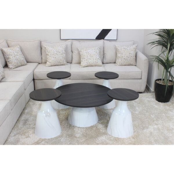 طقم طاولات 5 قطع ميراي - بني غامق وابيض