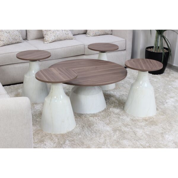 طقم طاولات 5 قطع ميراي - بني وابيض