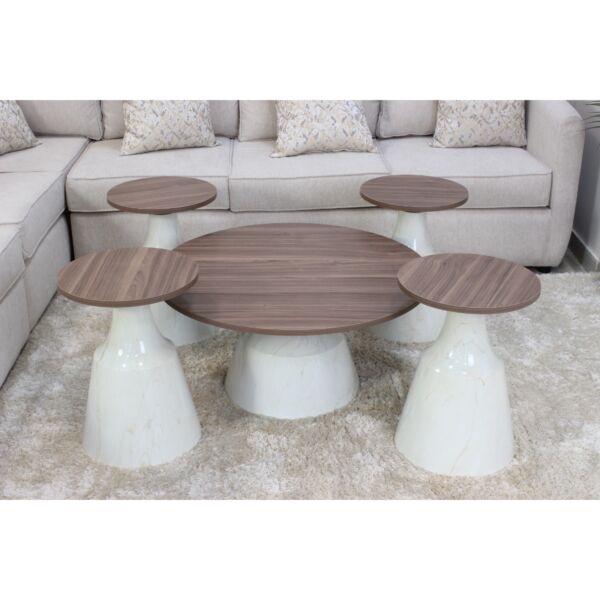 طقم طاولات 5 قطع ميراي - بني وابيض