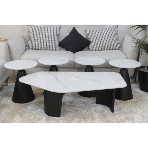 طقم طاولات 5 قطع بيتر - ابيض واسود