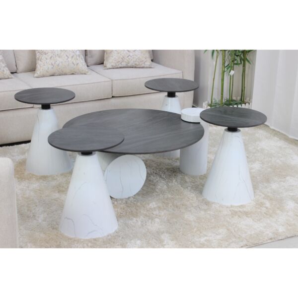 طقم طاولات 5 قطع ميتال - خشبي غامق وابيض