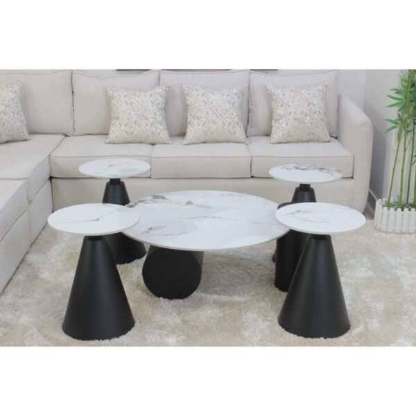 طقم طاولات 5 قطع ميتال - اسود وابيض