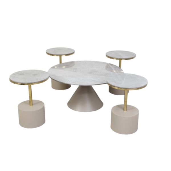 طقم طاولة قهوة هانوفيل 5 قطع - رمادي وبيج