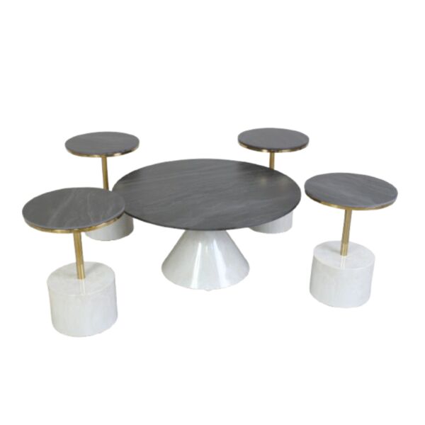 طقم طاولة قهوة هانوفيل 5 قطع - اسود وابيض