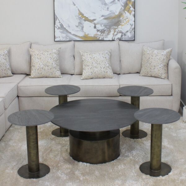 طقم طاولة قهوة ستريت 5 قطع - اسود و اسود مذهب