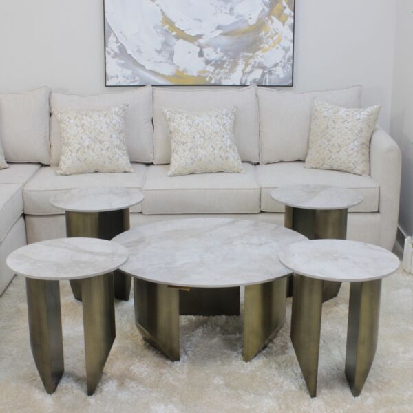 طقم طاولة قهوة جولدن تاتش 5 قطع - رمادي وذهبي مطفي