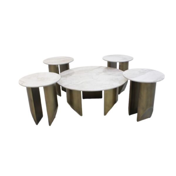 طقم طاولة قهوة جولدن تاتش 5 قطع - رمادي وذهبي مطفي