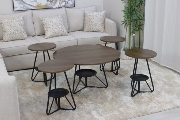 طقم طاولات جلاسي 5 قطع - بني واسود