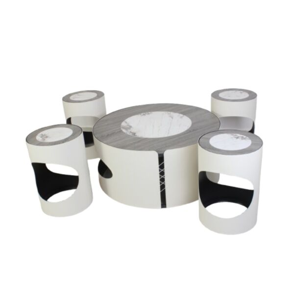 طقم طاولة قهوة سكاي 5 قطع - ابيض وبيج