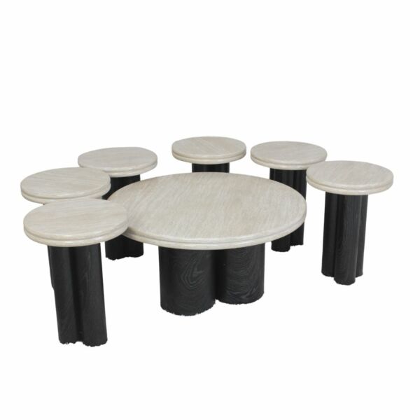 طقم طاولة قهوة و طاولات جانبية 7 قطع سيدرا - بيج واسود