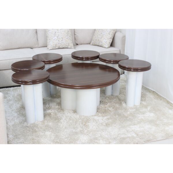 طقم طاولات 7 قطع اشال - بني وابيض