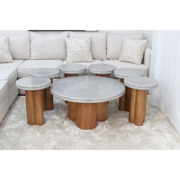 طقم طاولات 7 قطع اشال - رمادي وبني فاتح