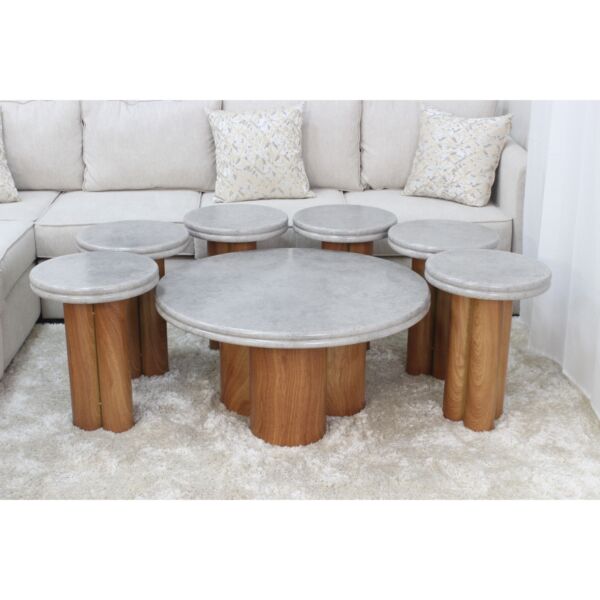 طقم طاولات 7 قطع اشال - رمادي وبني فاتح