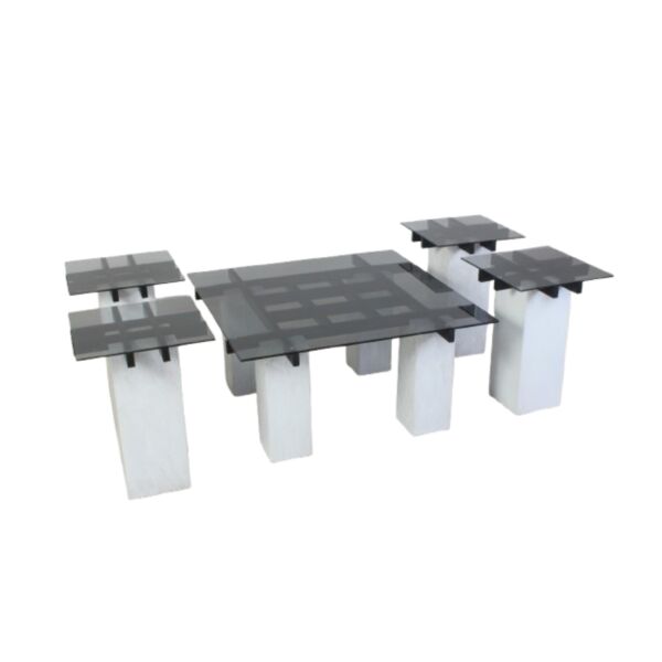 طقم طاولة قهوة مورنينج زجاج وحديد - أبيض وسموكي