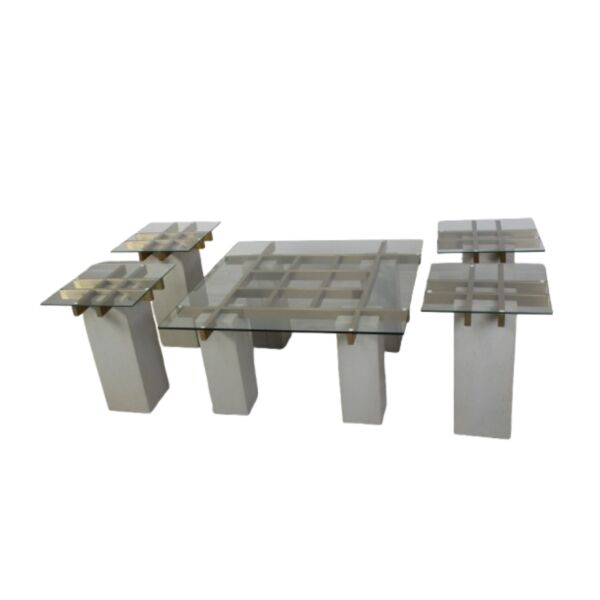 طقم طاولة قهوة مورنينج زجاج وحديد - بيج وشفاف