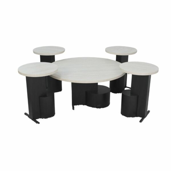 طقم طاولة قهوة وطاولات جانبية 5 قطع مانسيرا - بيج واسود