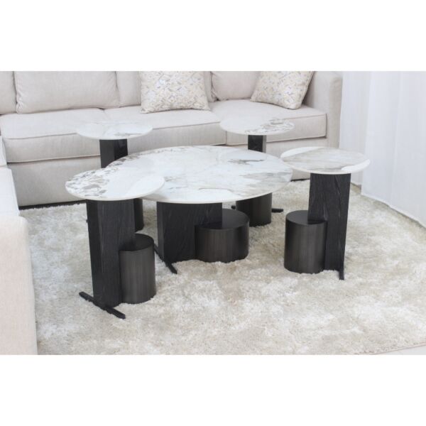 طقم طاولات 5 قطع اريان - ابيض واسود