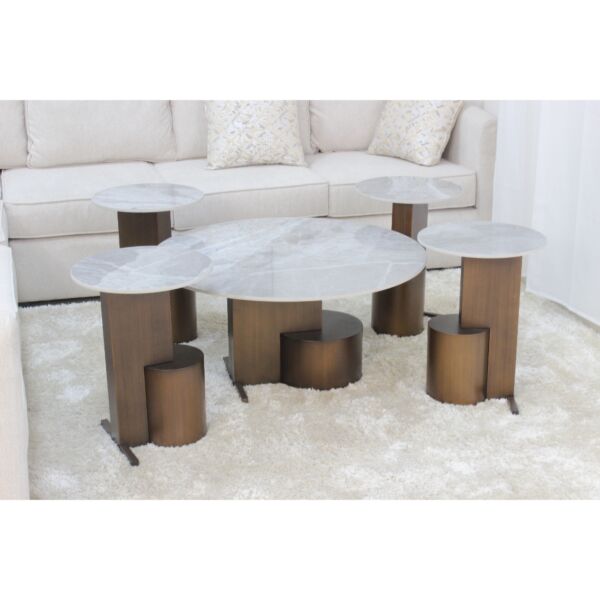 طقم طاولات 5 قطع اريان - رمادي وبرونزي