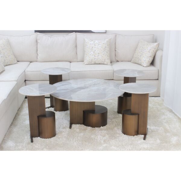 طقم طاولات 5 قطع اريان - رمادي وبرونزي