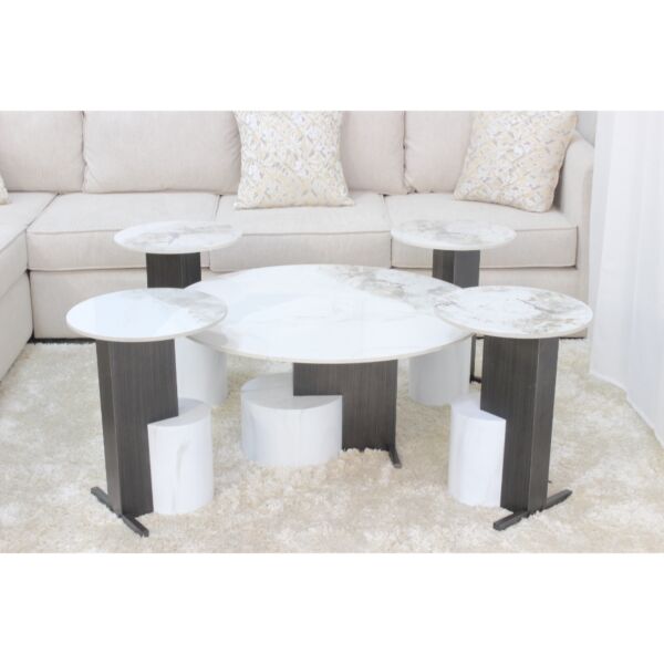 طقم طاولات 5 قطع اريان - اسود وابيض مموج