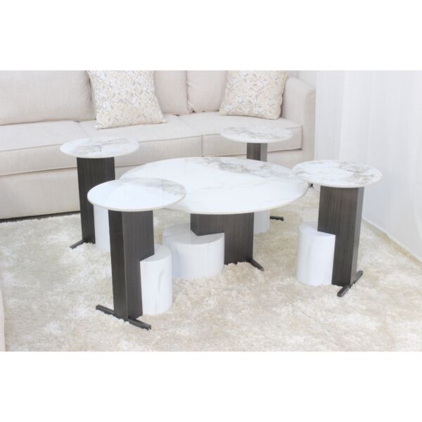 طقم طاولات 5 قطع اريان - اسود وابيض مموج