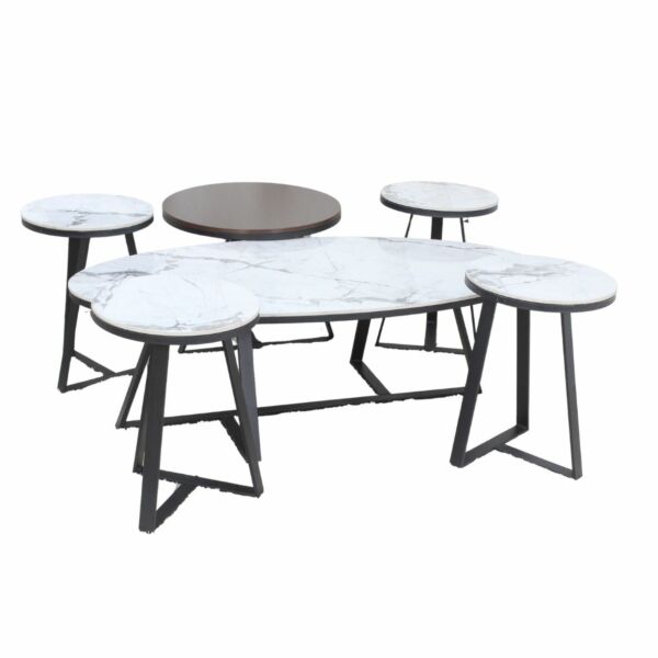 طقم طاولة قهوة و طاولات جانبية 6 قطع روزا - ابيض واسود