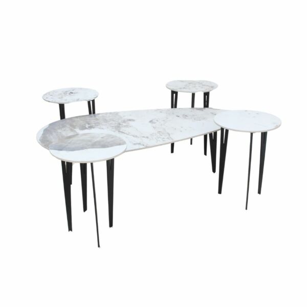 طقم طاولة قهوة و طاولات جانبية 5 قطع سيرا - ابيض واسود