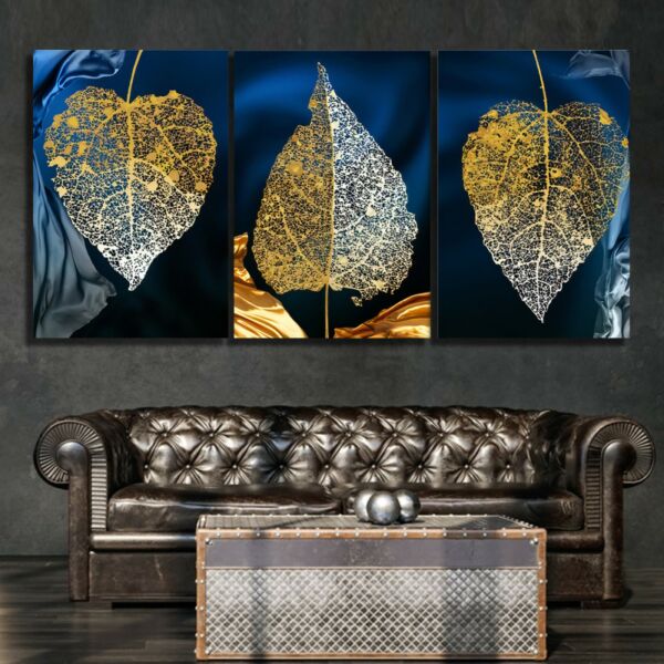 طقم لوحات جدارية فنية وكمتك لتزين الحائط بتصميم تجريدي ثلاث قطع-متعدد الالوان