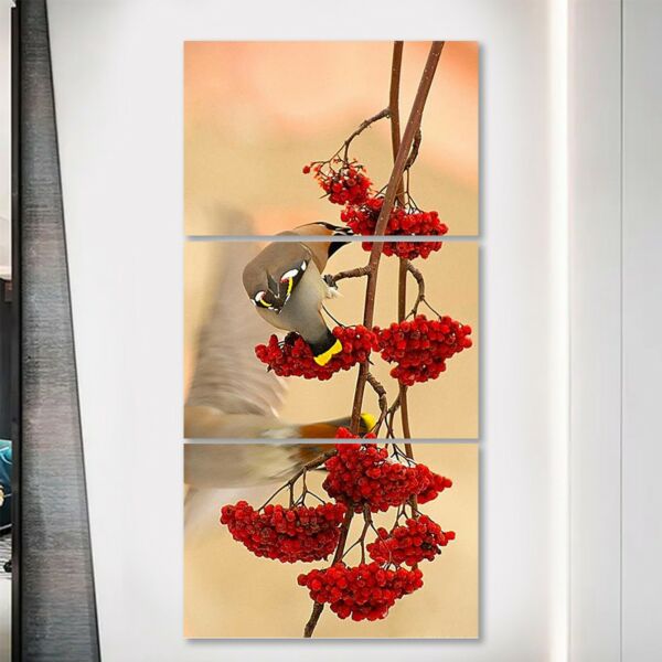 لوحة فنية ثلاث قطع - طبيعة وعصفور