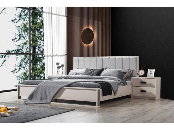 طقم غرفة نوم مزدوج مونتي 5 قطع - أبيض ورمادي