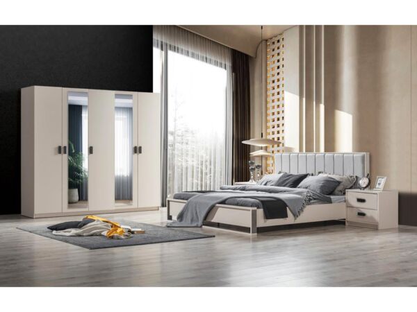 طقم غرفة نوم مزدوج مونتي 5 قطع - أبيض ورمادي