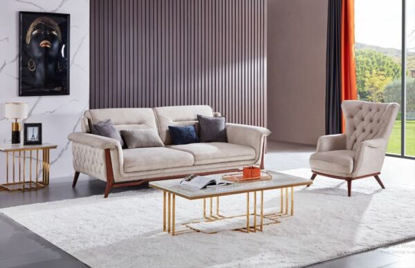 طقم كنب كيزال  -  بيج وازرق