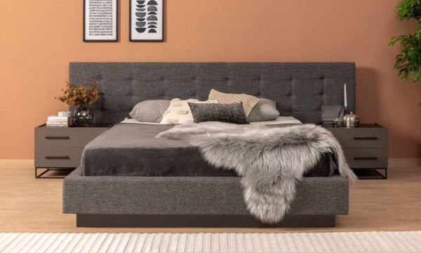 غرفة نوم كينج 6 قطع بدون دولاب كلاسيكال - رمادي