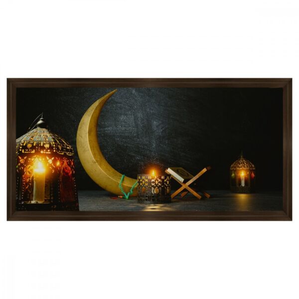 لوحة قماشية بتصميم رسمة اسلامية مع برواز بني محروق عصري