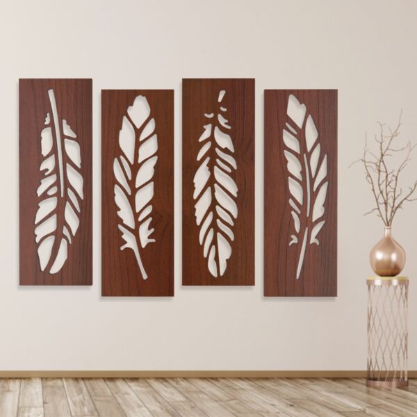 لوحة ديكور خشبية بنقشة ريش