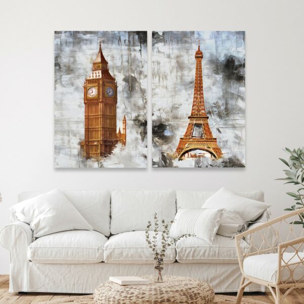طقم لوحات خشبية قطعتين برج ايفل - متعدد الألوان