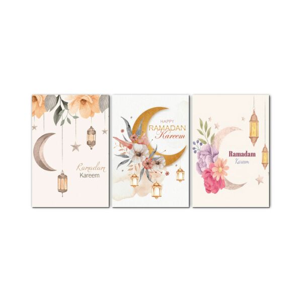 لوحة جدارية فنية رمضان كريم لتزين الحائط لشهر رمضان المبارك ثلاث قطع-متعدد الألوان