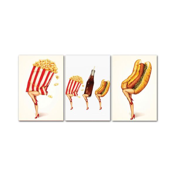 لوحة جدارية فنية برجر لتزين الحائط بتصميم بوب ارت ثلاث قطع-متعدد الألوان